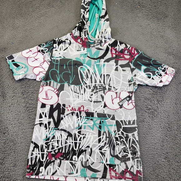 New‎ Graffiti Print Short Sleeve Hoodie Streetwear Casual Large Massive - Picture 1 of 5